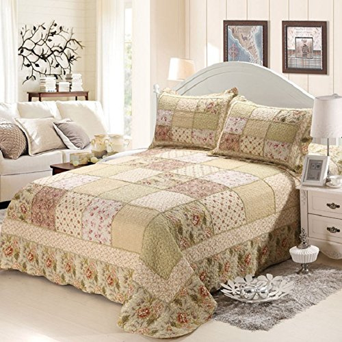 Colcha de edredón de Beddingleer, tamaño King, algodón de lujo con diseño de patchwork, colección vintage, ropa de cama hecha a mano, 3 piezas, 100% algodón, Style#3, matrimonio
