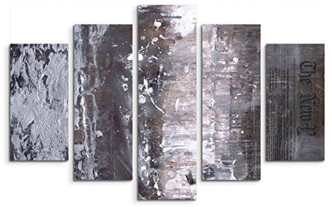 Paul Sinus Art 5 teiliges Wandbild auf Leinwand (Gesamt: H: 100cm B: 160cm) Keilrahmenbild Canvas Fotodruck Leinwandbild Leinwanddruck Kunstdruck Wandbild schwarz grau beige Grunge