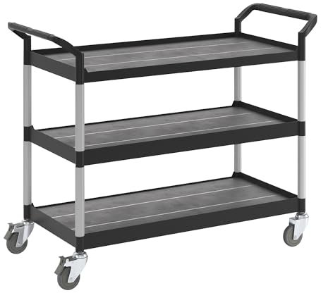 T-EQUIP PSC-230 Kunststoffwagen, 3 Etagen, LxBxH: 1100 mm x 520 mm x 1020 mm, Tragfähigkeit 250 kg, Schwarz