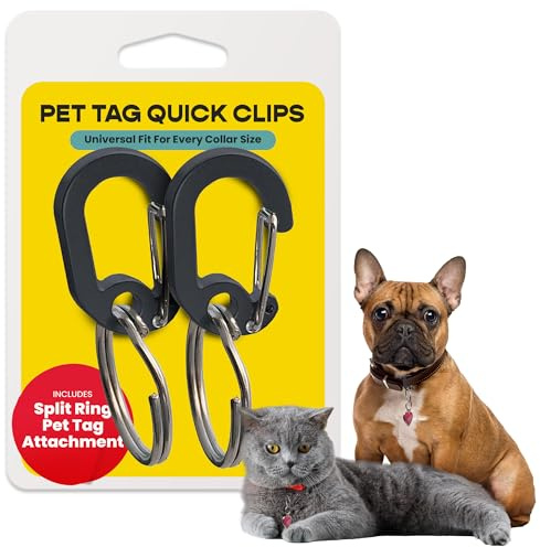 LuckyPet Klippy Pet Tag Quick Clips - Cat & Dog Collar for ID Tags Holder Efficient Ring Attachment Clip for Safety - Black, 2 Pack