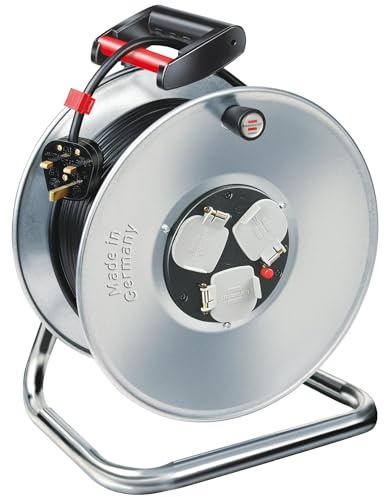 Brennenstuhl Garant 3-way socket cable reel (50m extension cable in black, rust-proof, ergonomic handle, Made in Germany)