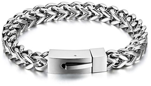 JewelryWe Biker Armband Herren Gotik Punk Motorrad Panzerkette Königskette Armkette Edelstahl Kiel Link Armreif Geschenk für Männer Silber