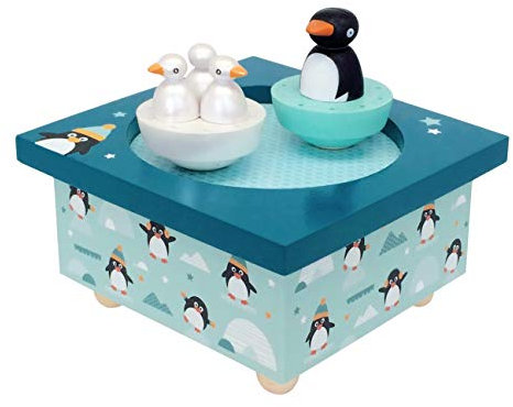 Trousselier 6295008 Spieluhr mit tanzenden Figuren für Kinder, Pinguine, magnetisch, Musikbox, Musikspieluhr