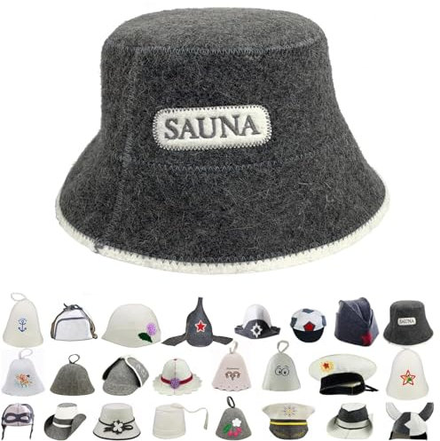 GMMH® Saunahut aus Wollfilz, Saunamütze für Damen und Herren mit witzigen Motiven, Filz Kopfschutz Saunakappe Filzkappe Mütze Filzhut Hut Kappe für Sauna, Banya, Finnische Sauna (Sauna Grau 1507)