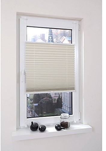 Liedeco® Thermo Plissee verspannt mit Klemmträger / 90 x 130 cm beige/lichtundurchlässig verdunkelnd Blickdicht stufenlos verstellbar und energiesparend/leichte Innen-Montage ohne Bohren