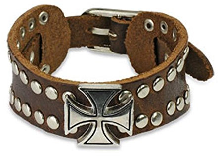 Paula & Fritz® Armband Leder Herren Braun Keltisches Kreuz Nieten Lederband Leder-Armband Männer Lederbänder Schmuck verstellbare Länge 160-cm