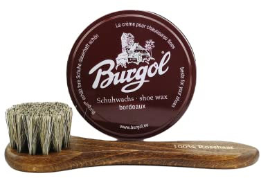 Schuhpflegeset mit Burgol Schuhwachs und Hebold Eincremebürste zum Auftragen: Farbe: Bordeaux