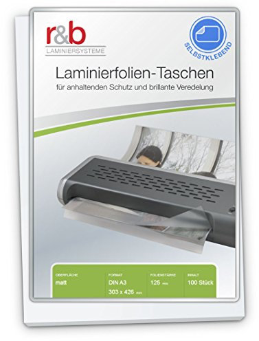 r&b FT-A3-125SM Laminierfolien A3, 303 x 426 mm, 2 x 125 mic mit selbstkl Rückseite, 100 Stück