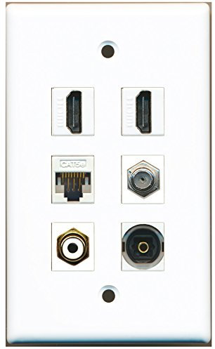 RiteAV – 2 HDMI 1 puerto RCA blanco 1 Puerto Cable coaxial, coaxial, 1 puerto Toslink 1 Puerto Cat5e Ethernet blanco placa de pared