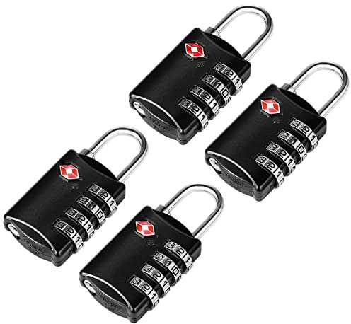 4 Schwarze TSA Reiseschlösser Gepäckschlösser mit 4-stelligen Zahlencode