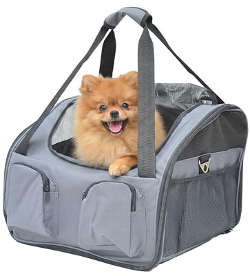 PawHut Soft Sided Pet Carrier Foldable Bag Car Seat Cat Dog Puppy Kennel Portable Travel Cage Tote Case Mesh Holder House Grey