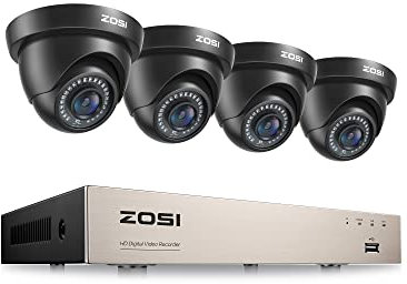 ZOSI Außen 1080P Video Überwachungssystem 8CH H.265+ 4in1 DVR mit 4 HD 1080P 2.0MP Dome Überwachungskamera Set, 24M IR Nachtsicht