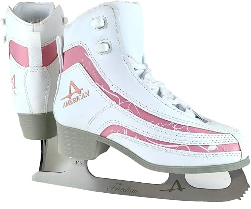 American Athletic Soft Boot Ice Skates for Girls - Kids Figure Skates with Pink Trim, Ankle Support, Padded Liner, Stainless Steel Blades - Suitable for Indoor & Outdoor Ice Skating (12)
