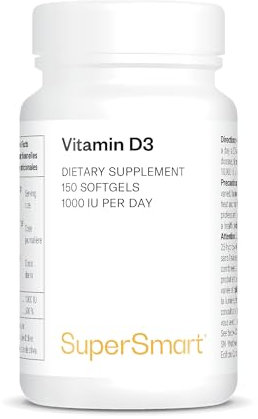 Vitamina D3 - Rafforza il sistema immunitario - Aiuta a mantenere una buona salute di ossa, muscoli e denti - Elevato assorbimento - Senza OGM - 150 Capsule Softgel - Supersmart