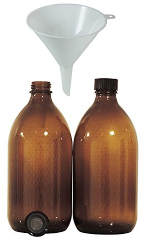 2 x braune Medizinflasche 500 ml Enghalsflasche mit Schraubverschluss made in Germany - inkl. Einfülltrichter