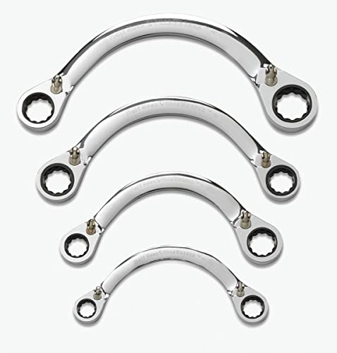 GearWrench 9840D Umschaltbarer, Halbmondförmiger Doppelring Ratschenschlüssel Satz, 12 Punkte, SAE, 4 Teilig