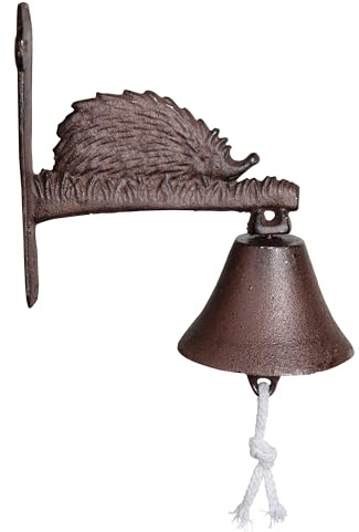 Esschert Design Türglocke mit Klöppel, Türklingel mit Igel aus rötlichem Gusseisen, ca. 21 cm x 11 cm x 21 cm