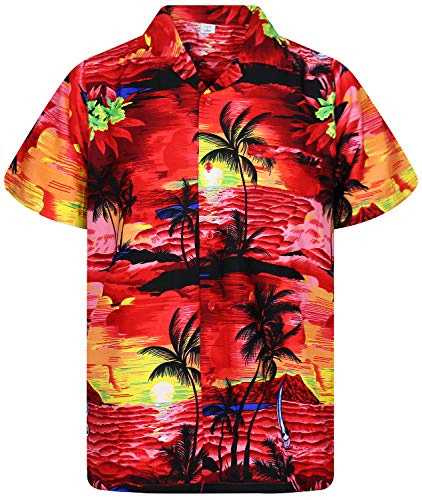 V.H.O. Funky Camisa-Hawaiana, Manga-Corta, Surf, Rojo, L
