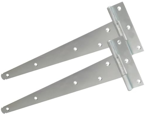 Merriway – 2er Set T-Scharniere Leichtlast 250mm für leichte Türen & Tore – Ladenband Türbeschlag aus Stahl verzinkt – Kreuzgehänge T-Form für Befestigungen von Schuppentüren, Holztor, Gartentor etc.