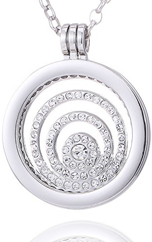 Morella Mujeres Collar 70 cm Acero Inoxidable y Colgante Amuleto Coin 33 mm Anillo de Piedras de circonita de Color Plata para Damas, en Bolsa para Joyas
