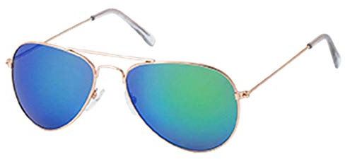 CHICNET Sonnenbrille Pilotenbrille 400 UV Metall golden verspiegelt transparente Kappen grün