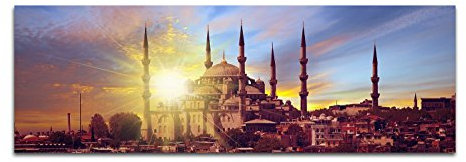 Paul Sinus Art Bilder Wand Bild - Kunstdruck 150x50cm Istanbul Moschee Sonnenuntergang Wasser