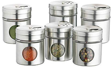 KitchenCraft Home Made Spice Jars/Herb Pots, Stainless Steel, Set of 6, Silver