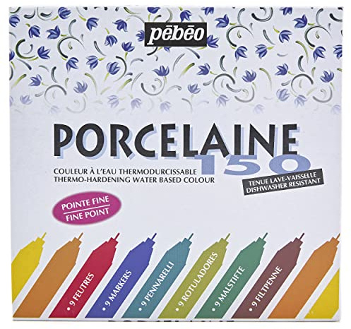 Pebeo, Set di pennarelli per Porcellana, Terracotta, Ceramica, Acciaio smaltato, Vetro, Rame e Metallo, Multicolore (Blue/Orange/Red), 9 pz.