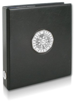 SAFE Premium Münzalbum 5 Euro Österreich – ohne Blätter | Schwarzer 4-Ring-Binder mit Metallplaketten für eine individuell bestückte Sammlung österreichischer 5-Euro-Münzen
