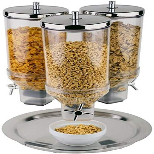 Aps Paderno World Cuisine 4.8-Quart Polypropylene 3 Cereal Dispenser with Stainless Steel Lid