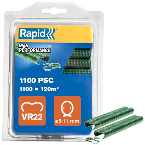 Rapid VR22 - Agrafes à Grillage en Acier Galvanisé, Plastifié Vert, Compatible avec les Grillages 5-11 mm, Idéal pour Sécuriser Cages & Clôtures, 1000 Pièces, Emballage sous Blister (40108807)