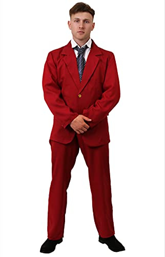 I LOVE FANCY DRESS 70ER Jahre NACHRICHTENSPRECHER KOSTÜM FÜR Erwachsene FILMFIGUR Burgunder Jacke + Krawatte (KLEIN)