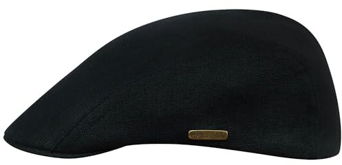 Sterkowski Gecko Schiebermütze Sommer | 100% Leinen Mütze Herren Und Damen | Flatcap Sonnenhut Trendmütze Golf Cap Vintage Kappe Klassische Outdoor Stoffmütze Trendmütze Urbane Schwarz 58