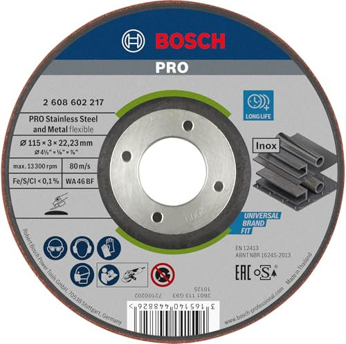Bosch 1x PRO Flexible Longlife Grinding Disc for Small Angle Grinder and Bore 22.23 mm (for Steel, Stainless steel, Ø 115 mm, Professional Accessory Small Angle Grinder)