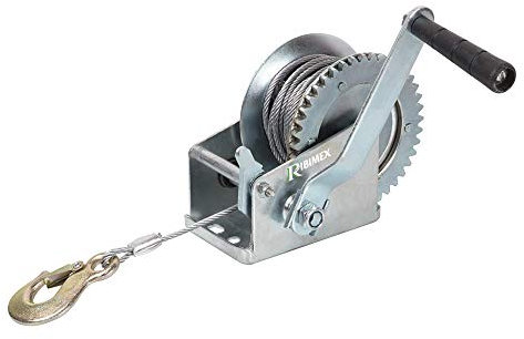 Ribimex Verricello Manuale a 1 Velocità con Cricchetto Reversibile, Capacità di Sollevamento 540 kg, Manovella Ergonomica e Cavo in Acciaio per Uso in Agricoltura, Giardinaggio e Campeggio - PRTRM1000