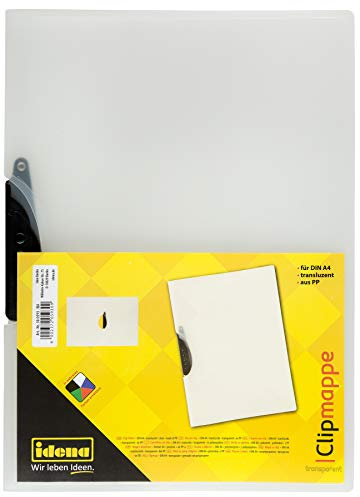 Idena 300593 - Clip Mappe für DIN A4, aus Polypropylen, transluzent weiß, Klemmmappe, 1 Stück