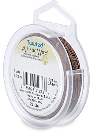 Artistic Wire, 22 Gauge / .64 mm Tarnish Resistant Colored Copper Craft Wire, Round Twist, Antique Brass Color, 8 yd / 7.31 m
