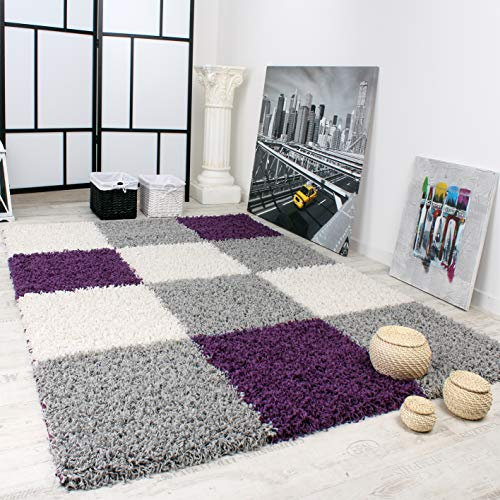 Paco Home Tappeto Shaggy A Pelo Alto A Pelo Lungo Nei Colori Viola Nero Bianco, Dimensione:230x320 cm
