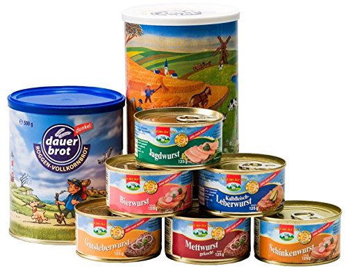 Eifeler Fleisch und Wurstwaren / dauerbrot 1-Person-Reserve: Brot + Wurst, rd. 1,75 kg, 2 x 500g Dosenbrot, 6 x 125g Dosenwurst
