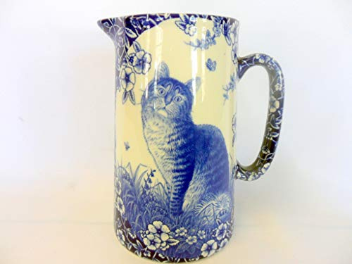 2 Pint Jug in in Glaze Blue cat Design by Heron Cross Pottery.