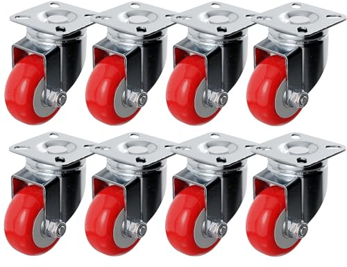 Online Best Service 8 Pack No Brake Caster Wheels Swivel Plate Casters On Red Polyurethane Wheels
