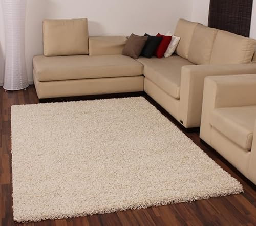 Paco Home Hochflor Shaggy Langflor Teppich u. Grössen, Grösse:60x110 cm, Farbe:Ivory (Creme)