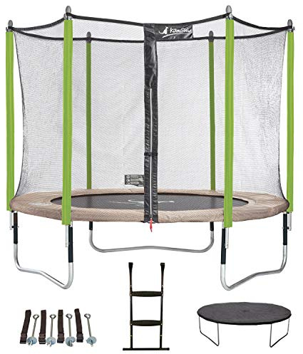 Kangui - Trampoline de Jardin 300 cm + Filet de sécurité + échelle + bache + kit JUMPI Zen 300