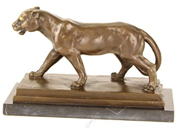 Bronzefigur Skulptur Motiv: Löwin Löwe auf Marmorsockel bronze Höhe 15cm