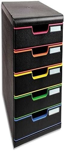 Exacompta - Ref 301914D - MODULO A4 - Lådhurts med 5 stängda lådor för A4+ dokument - Utvändiga mått: Djup 35 x Bredd 28,8 x Höjd 32 cm - Svart/svart harlequin