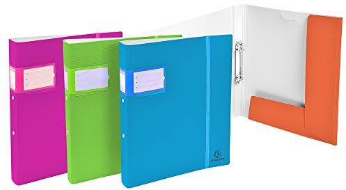 Exacompta 54561E Kunststoff-Ringbuch aus Kunststoff 2 Ringe Füllhöhe 30mm DIN A4 mit Rückenschild Plastikordner ideal für Büro und Schule 1 Stück Zufallsfarbe