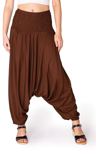 PANASIAM Enfärgade Harembyxor Dam - 2 i 1 - Harembyxor & Jumpsuit | Lätta sommarbyxor, 100% viskos, yogabyxor med låg gren, elastisk midja, harembyxor perfekta för strand, fritid & resa