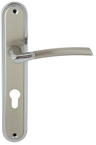 domino Türgriff 72 Drückergarnitur PZ - Profilzylinder Set Türklinke für Zimmertür, Bürotür, Kellertür & Innentür L-Form Aluminiuml Chrom/Nickel Türdrückergarnitur PRESTO M6/M9