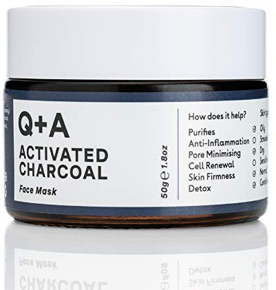 Q+A Activated Charcoal Mask (50g), Charcoal Clay Mask & Hydrating Facial Mask, Deep Pore Cleansing Face Mask Skincare Treatment, Anti Ageing Face Mask.
