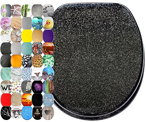 Sanilo WC Sitz ohne Absenkautomatik, viele schöne Toilettendeckel zur Auswahl, hochwertige und stabile Qualität aus Holz (Glitzer Schwarz)